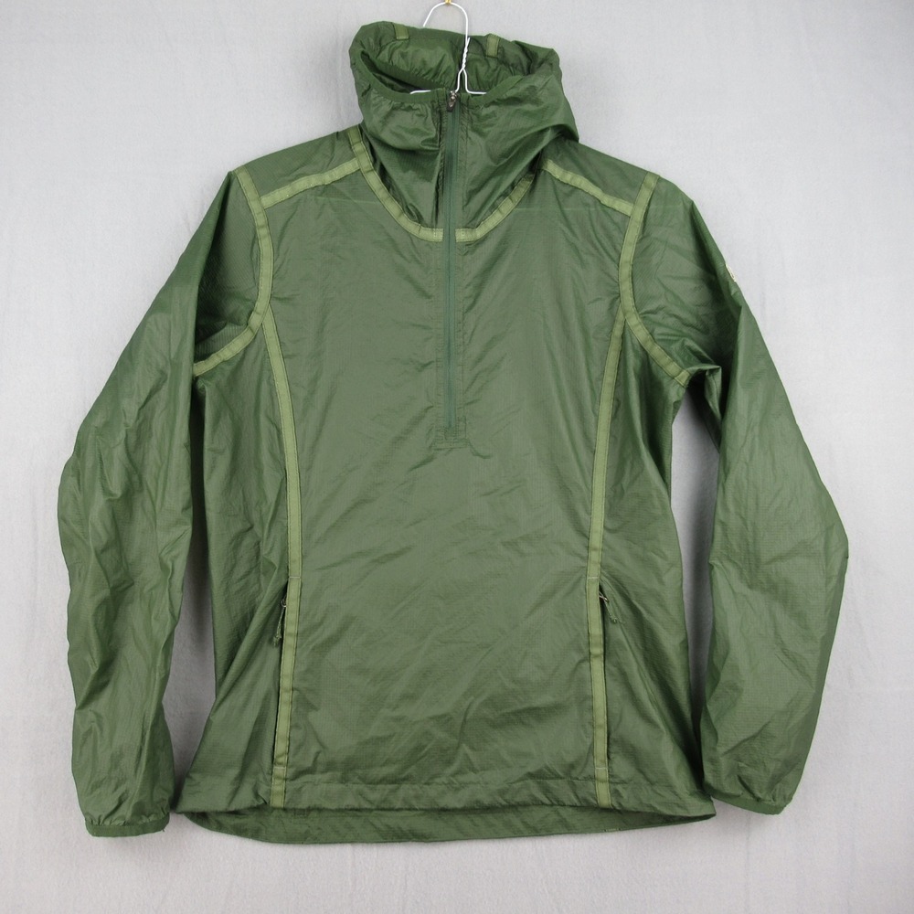 KUHL Ultra Light Windbreaker Pullover Mens S Green 1/4 Zip Hooded 1132